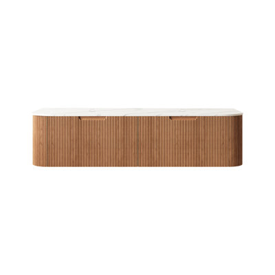 Armoire murale de 60 po, avec comptoir en pierre frittée Carrara blanc et 2 tiroirs, sans lavabo, couleur grain de bois