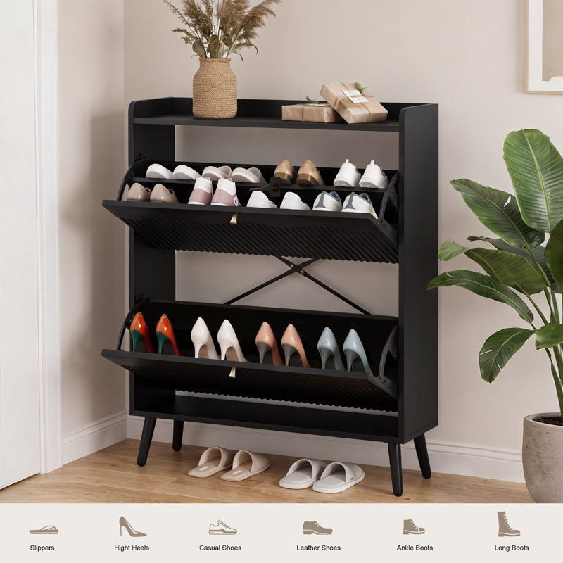 12 Pair Flip Down Shoe Storage, Black