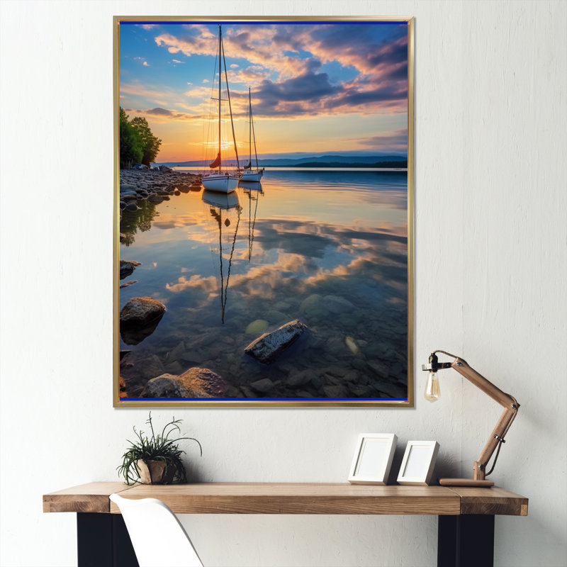 «Vermont Lake Champlain Senerity II», reproduction d'art sur toile, H 44 po x l 34 po x P 1,5 po, Cadre flottant doré