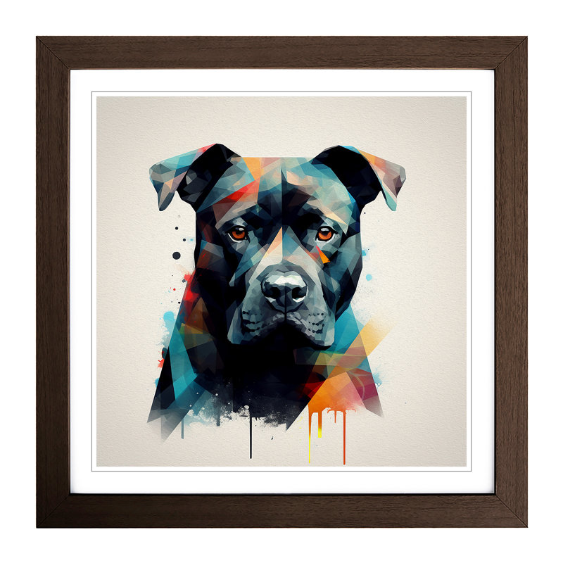 Staffordshire Bull Terrier Suprematism No.1 - Single Picture Frame Print on Wood, Walnut