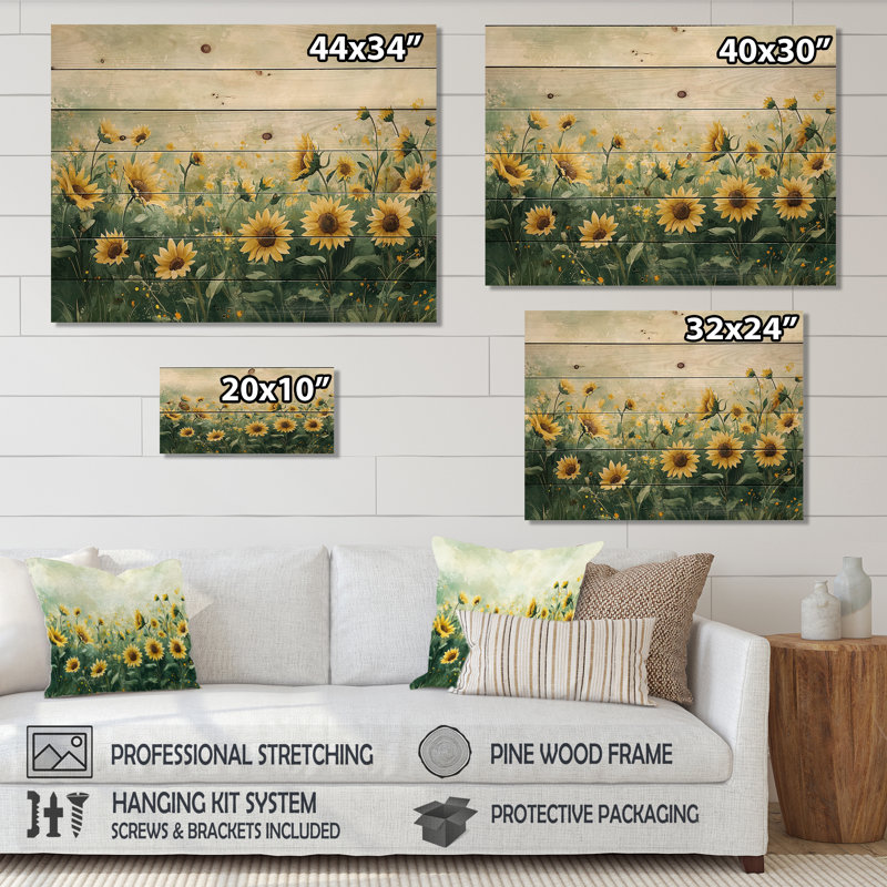 Été tournesol pré au Canada - décoration murale en bois de tournesols - sur bois de pin naturel