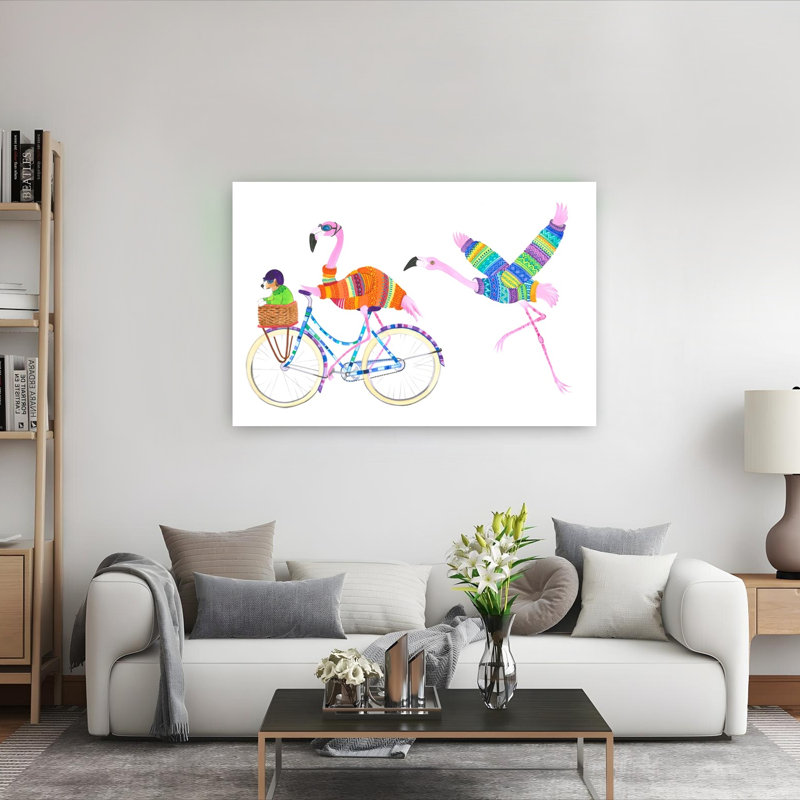 «Flamingo Adventure Modern Bird Dog», impression d'art mural, 40" H x 60" W