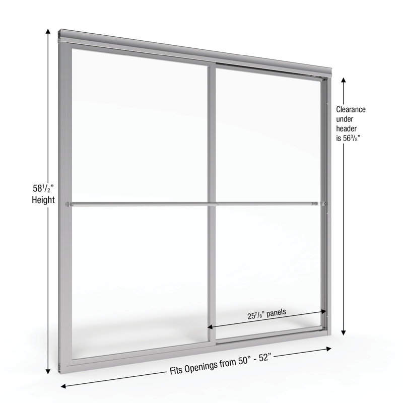 Deluxe 50'' - 52'' W x 58.5'' H Bypass Frameless Tub Door with Pattern Glass, Clear
