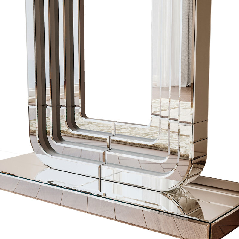 Console miroir argentée avec piètement en U et lignes assemblées à la main, idéale pour le salon, le corridor ou le hall d'entrée, 119 cm (47 pouces).