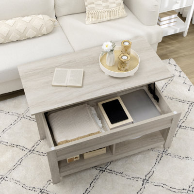 Covertt Lift Top Coffee Table with Hidden Storage Compartment Oak Effect
