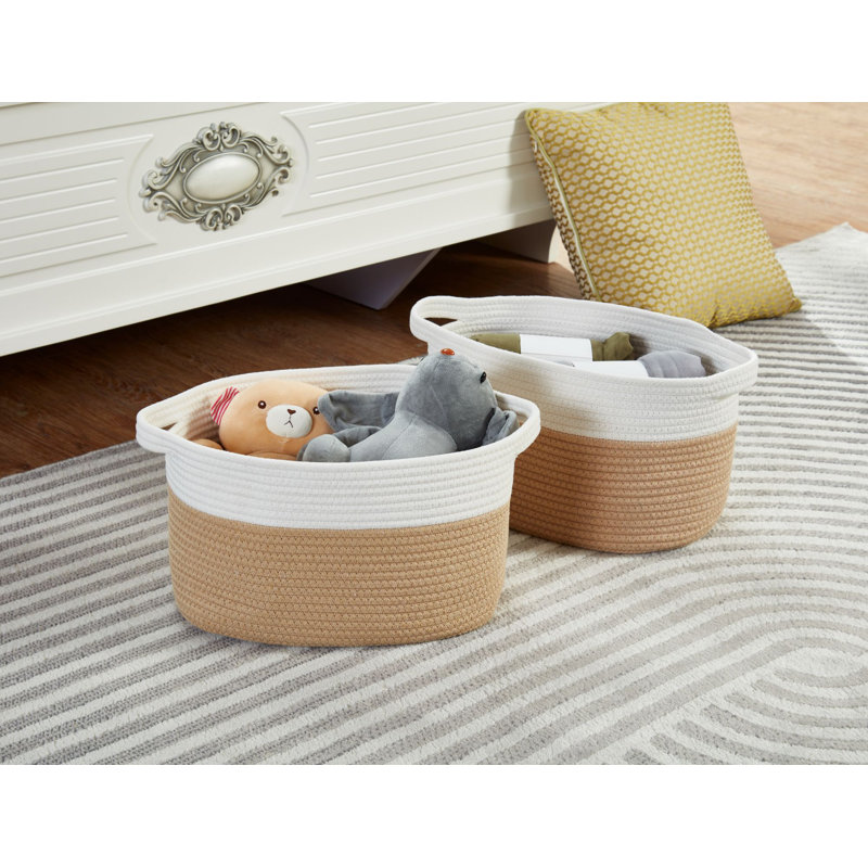 Décor Blanket Hamper Fabric Bin Set, White/Beige