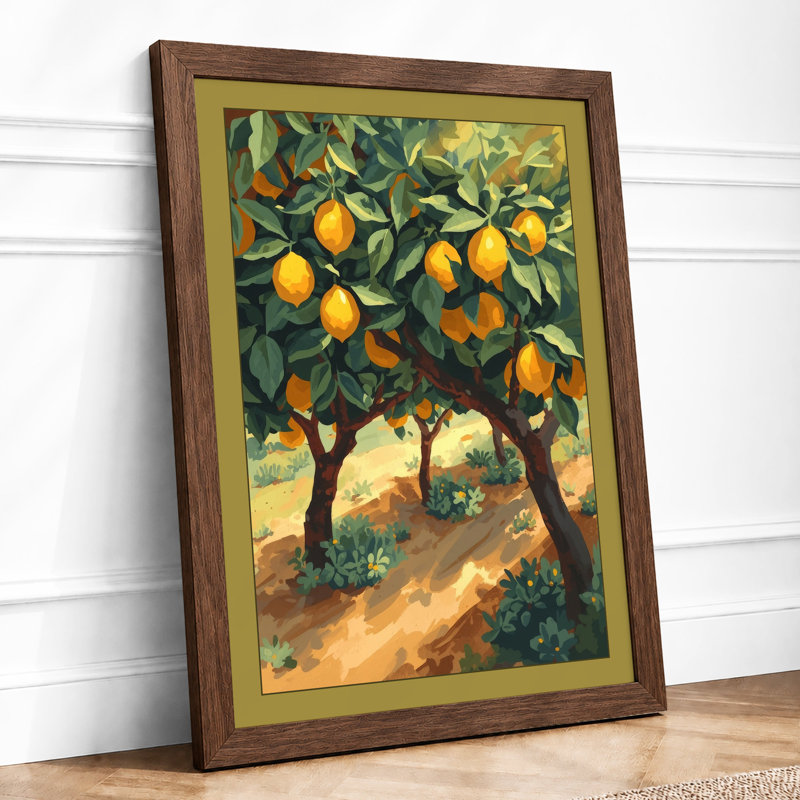 Golden Citrus Grove Botanical - Framed Print, A2 - 59.4 x 42.0 cm, Walnut