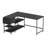 Modern L-Shaped Desk with Storage. Corner Computer Desk with Shelves, Drawers & Fabric Organizer for Home or Office, Black
