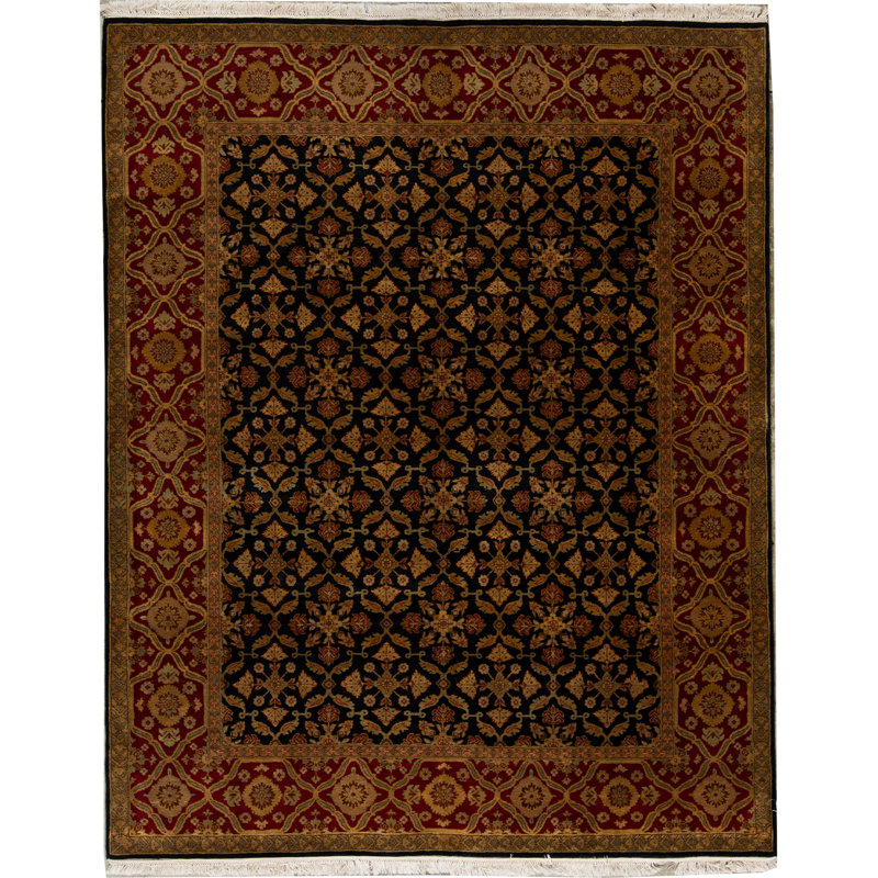 Tapis noir et rouge de haute qualité noué à la main