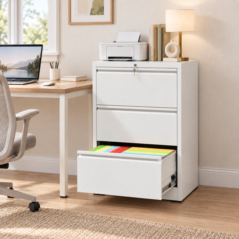 Classeur latéral en métal 2 tiroirs Bizoe, Blanc, 2 Drawers