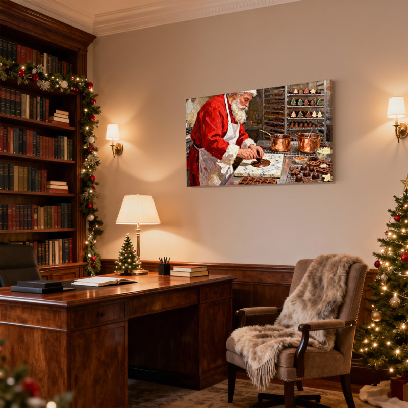 Ensemble de 3 reproductions d'art sur toile, "Christmas Santa Bake Chocolate Cookies In Kitchen", H 12 po x l 18 po