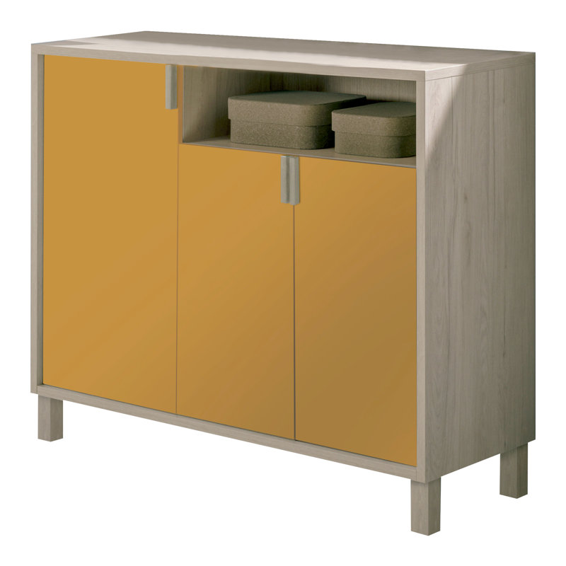 16 Pair Shoe Storage Cabinet, Light Oak Mustard