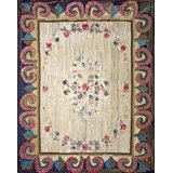 Antique Wool & Cotton Ivory Beige Cream White Hooked - Loop Pile Rug