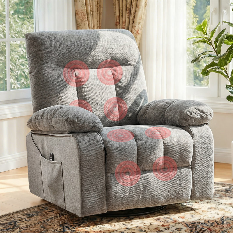 Massage Recliner Chair With Heat & Vibration, Swivel Rocker Recliner With Footrest, Chenille Living Room Reclining Chair