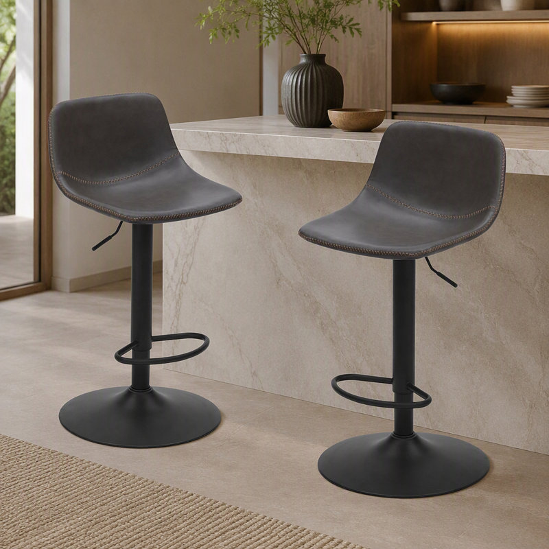 Ensemble de 2 tabourets réglables, tabourets pivotants de style Mid-Century, tabourets de bar industriels avec dossier et chaises de bar à hauteur de comptoir