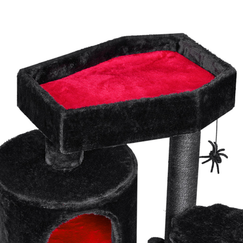 Small Gothic Black and Red Cat Tree with Coffin Bed