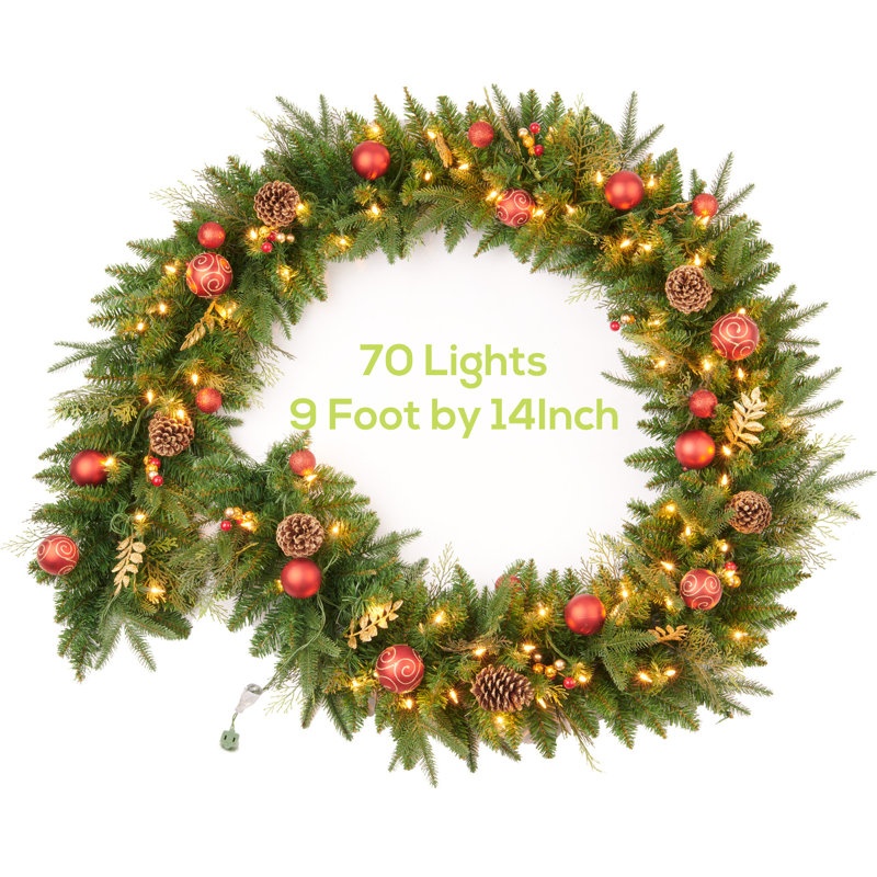 Guirlande de Noël 9 pi avec 70 lumières chaudes