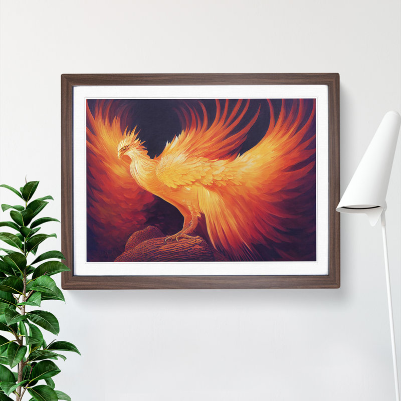 Beguiling Phoenix Bird - Single Picture Frame Print, 25cm H x 34cm W x 2cm D, Walnut Framed