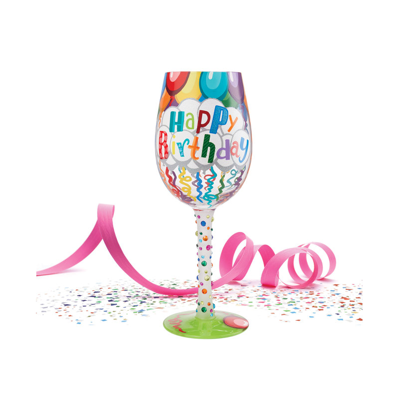 Lolita Birthday Streamers Hand Painted Wine Glass 9in H