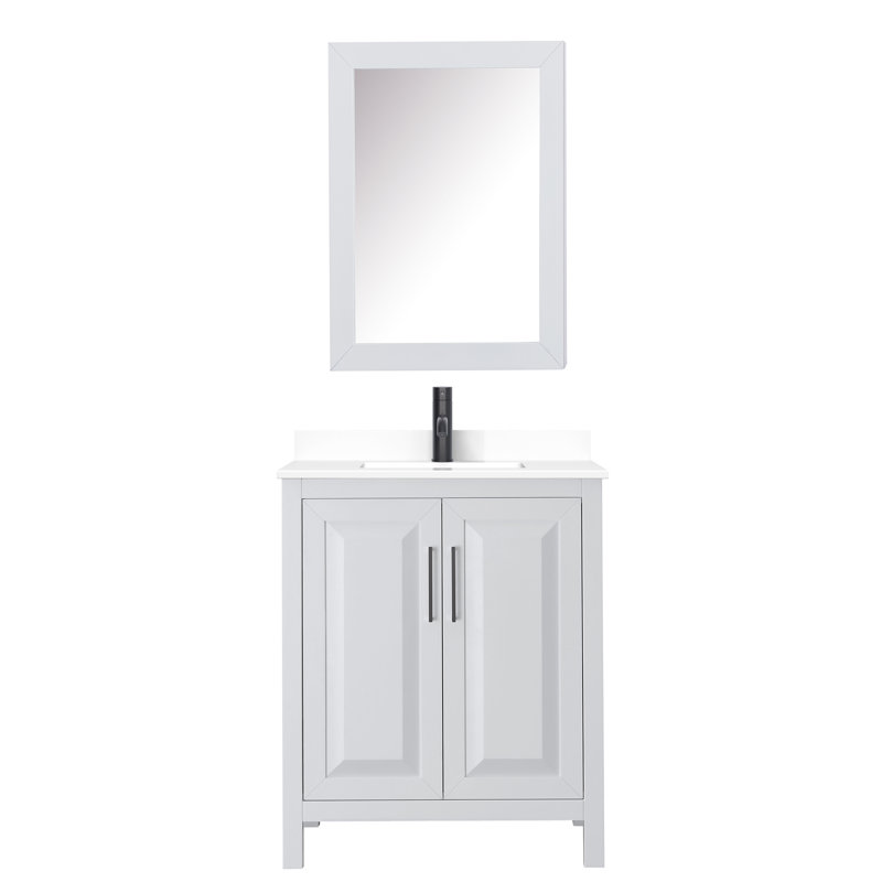 Daria 30'' W Single Vanity, White Cultured Marble, White, Matte Black