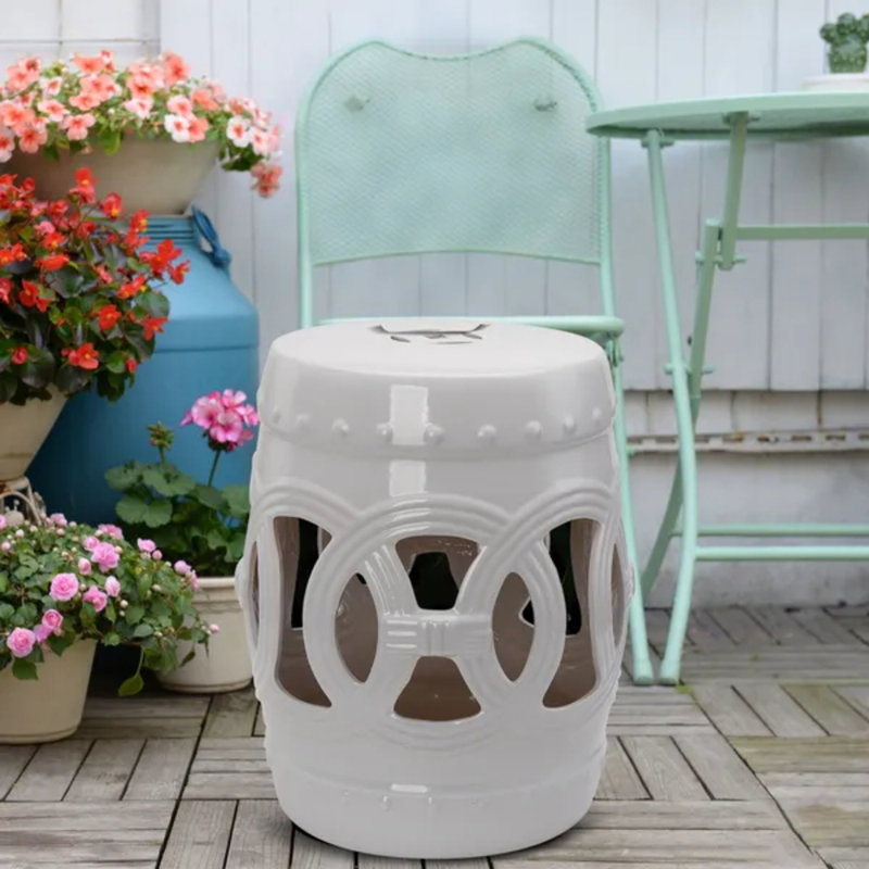 Tabouret de jardin blanc en céramique 14 po x 17 po