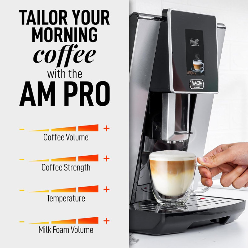 Zulay Kitchen Magia AMPRO Automatic Espresso Machine with Grinder, Super Automatic Coffee Machine and Milk Frother