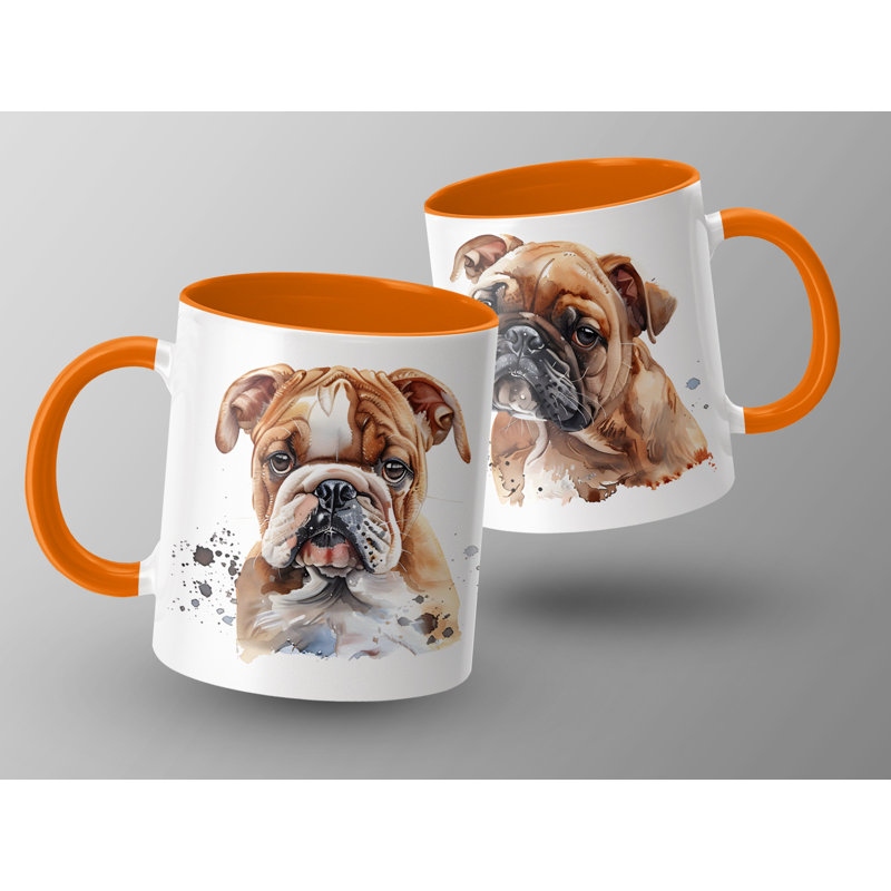 11oz Watercolour English Bulldog Design Coffee Mug, Orange, 2