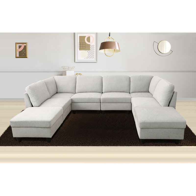 Joyate 118" Wide Modular Corner Sectional with Ottoman, Light Gray