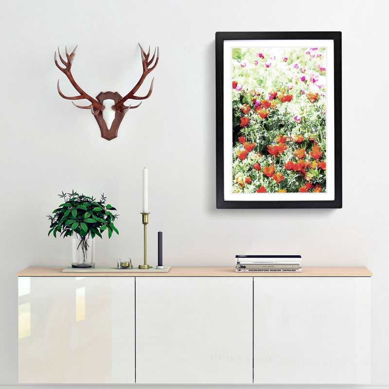 Poppy Field in Abstract - Picture Frame Graphic Art Print, 91cm H x 60cm W x 2cm D, Black