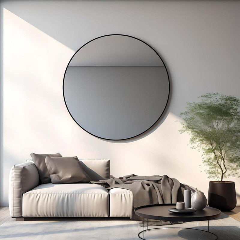 Miroir mural Hermien, Noir, 32 po x 32 po, Rond