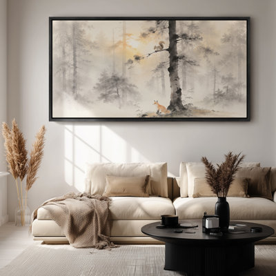 Grande toile encadrée - Décoration Renard et Écureuil Forêt Brumeuse - 152 x 51 cm, 152 x 76 cm
