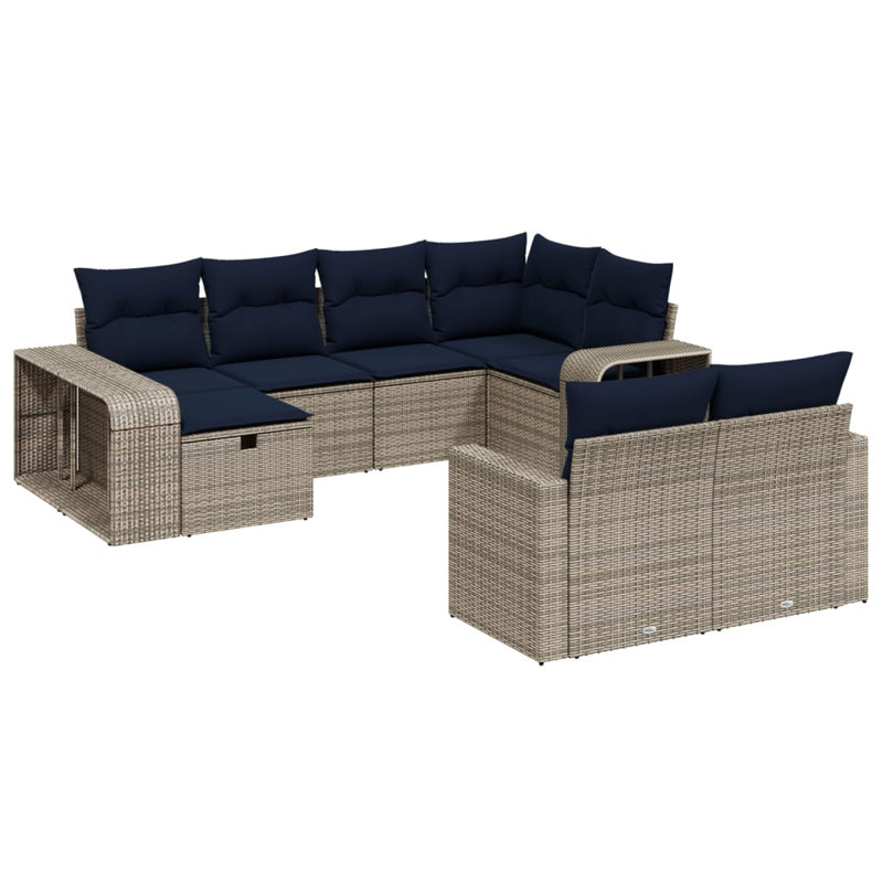 Ensemble de canapé de patio 10 pièces avec coussins en rotin de polyester, Gris, Bleu clair