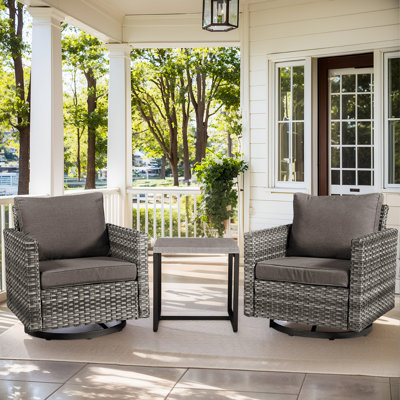 Nodaway Outdoor Patio PE Wicker 2 - Person Seating Group Swivel Chair with Cushions