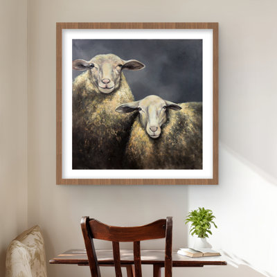 Two Sheeps Framed Matted Print | Farm Animals Home Decor
