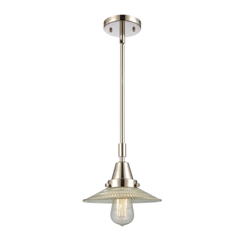 Luminaire suspendu conique à 1 lumière Cahaba, DEL, Halophane transparent, Nickel poli