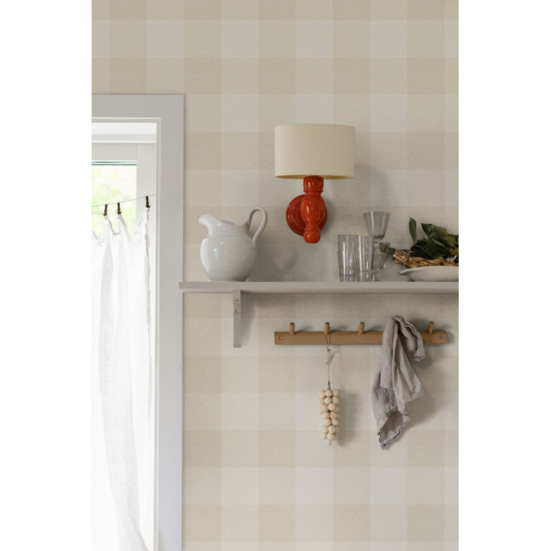 Villa Dalarö II Gingham Wallpaper Roll, Beige