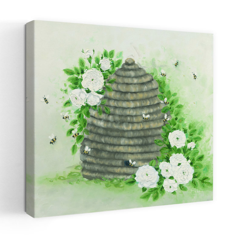 Art contemporain ruche avec abeilles, H 18 po x l 18 po