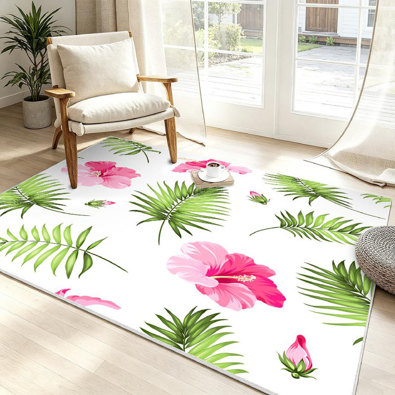 Tapis transparent lavable à la machine Hibiscus Beach, Rectangle 39" x 63"