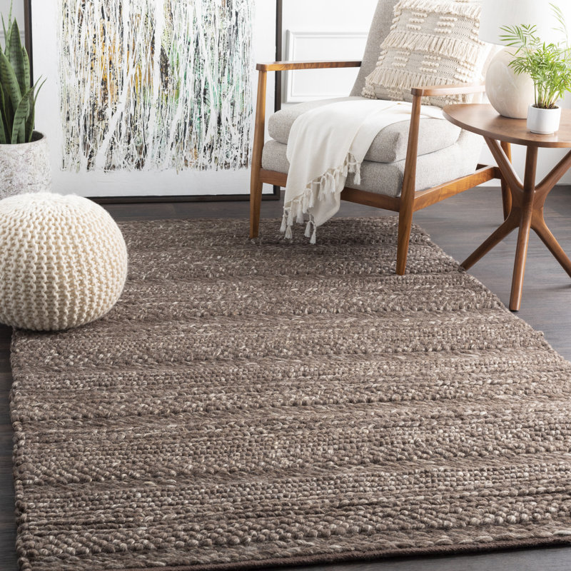 Tapis brun foncé en laine tissé à la main Fiadh, Rectangle 9 pi x 13 pi