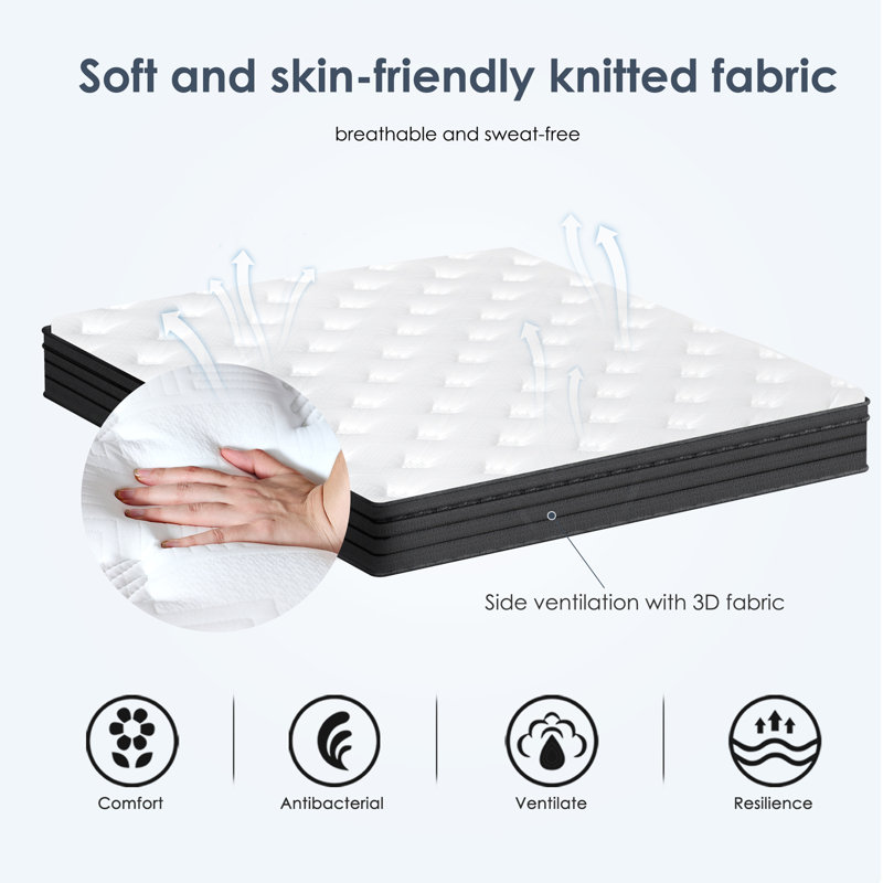 Matelas hybride mi-ferme, Lit double, 12"