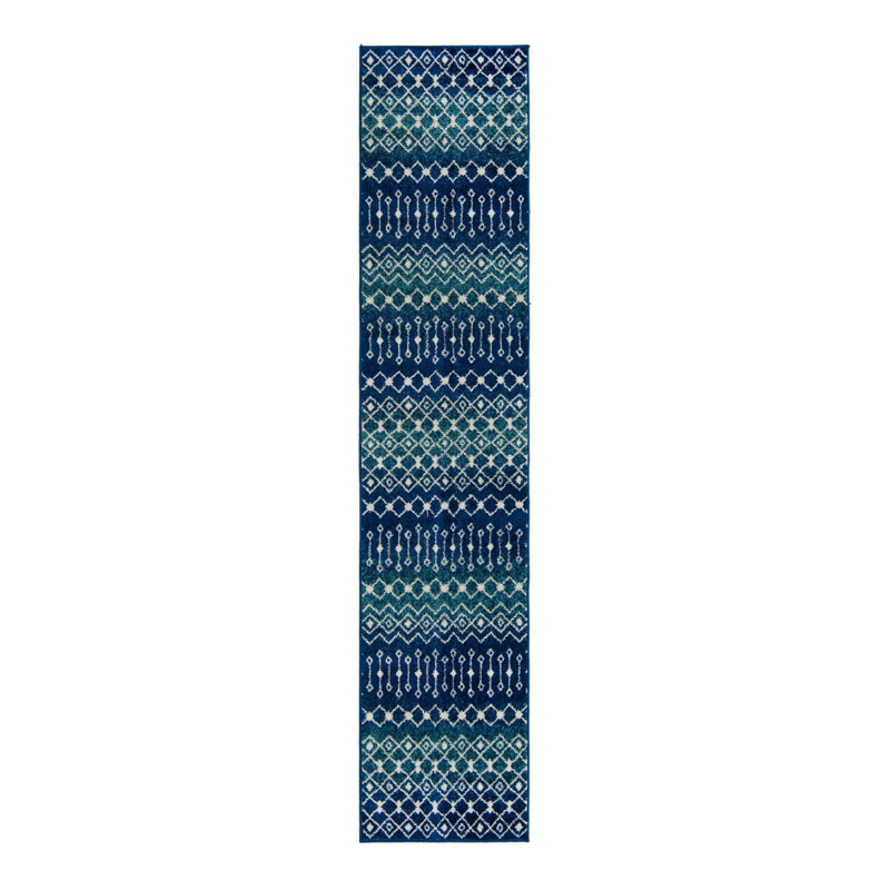 Somerville Geometric Indoor Rug, Runner 2'7" x 12', Blue/Navy