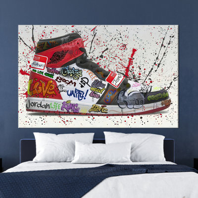 Graffiti Art Shoes Canvas: Modern Printed Wall Decor for Living Room,1P Wrapped Canvas