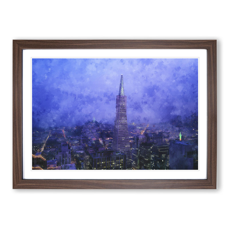 Dusk View of San Francisco California - Picture Frame Painting, 27cm H x 36cm W x 2cm D, Walnut Framed