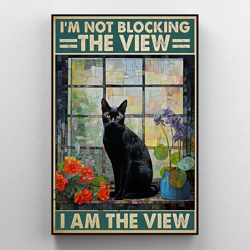 «Black Cat I Am The View» - Graphiques rectangulaires 1 pièce «Black Cat I Am The View», H 36 po x l 24 po x P 1,25 po