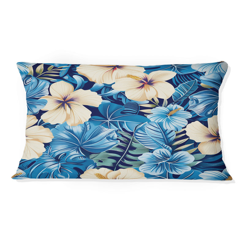 Coussin lombaire hibiscus tropical beige et beige