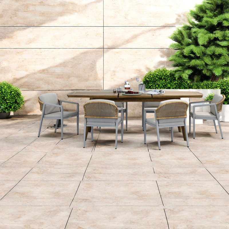 Ensembles de salle à manger extensibles pour le patio, salle à manger extérieure moderne en bois d'acacia
