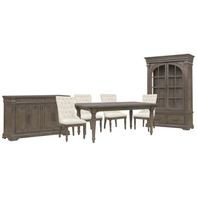 Table de salle à manger extensible avec 4 chaises de maître, buffet et vaisselier