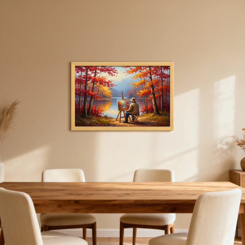 Plantes et fleurs, paysage d'automne au bord du lac, H 12 po x l 18 po, Toile tendue, Ne s’applique pas