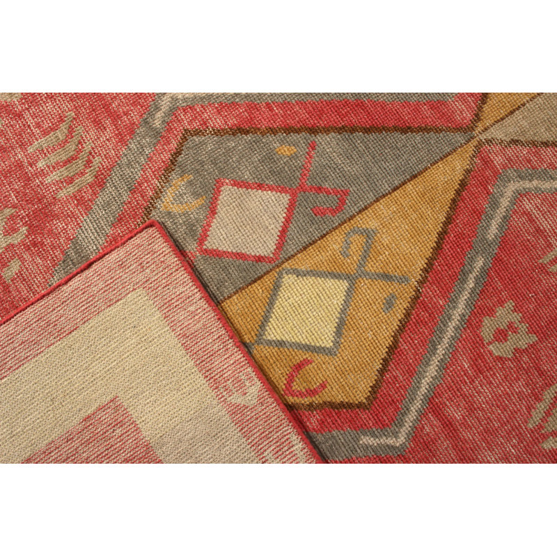 Hand-Knotted Moroccan Rug Red Gold Diamond Pattern, Rectangle 12' x 15'