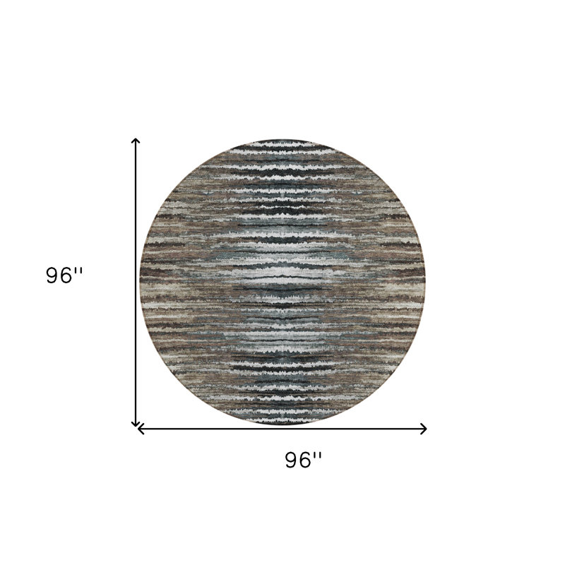 8' Brown Taupe And Chocolate Round Striped Washable Indoor Outdoor Area Rug